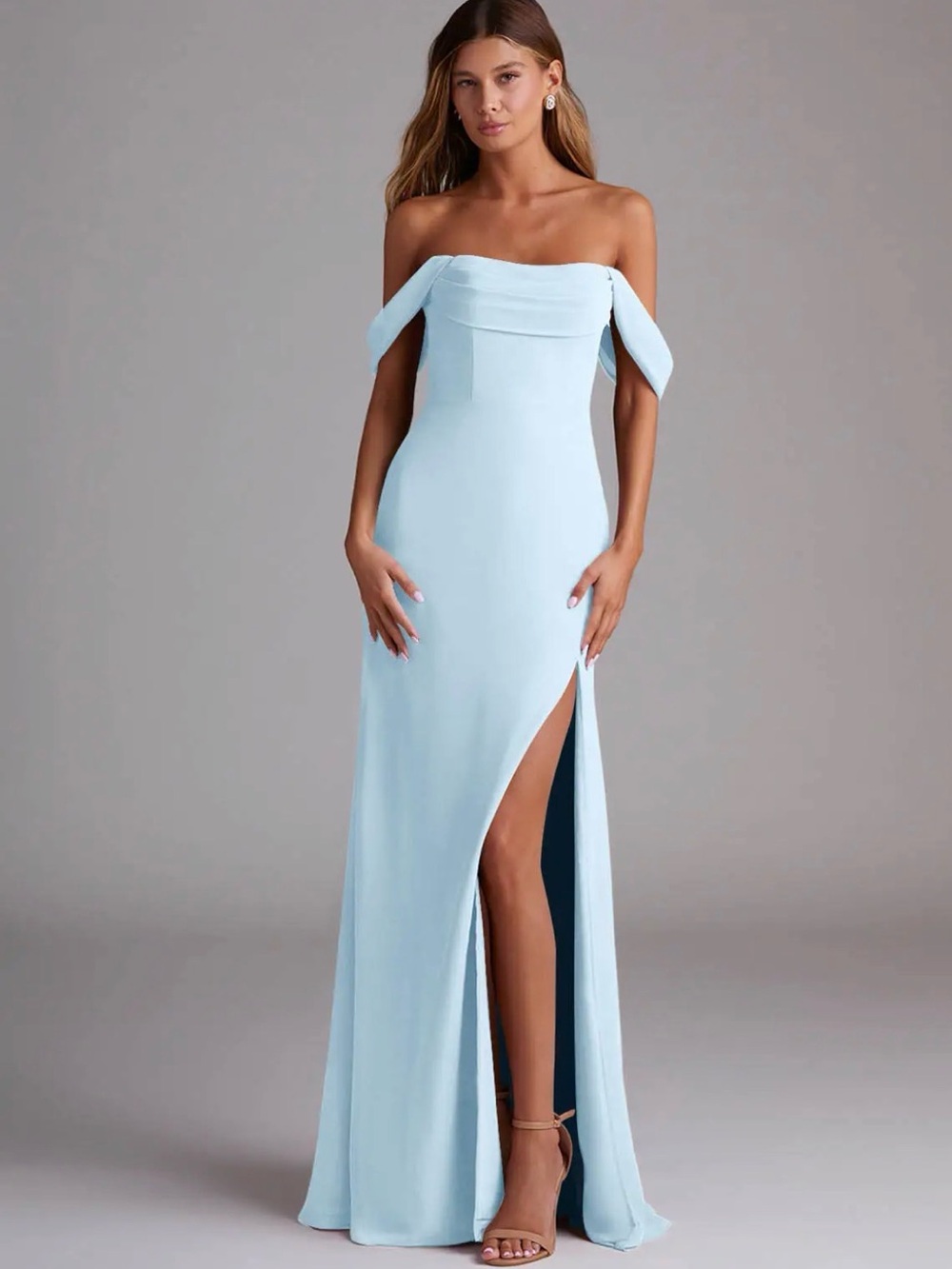 Azazie Light Blue One-Shoulder Evening Gown with High Slit